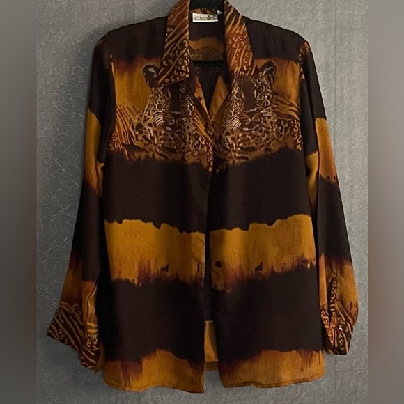 Dalin 2pc Women Button Up Blouse and Tee Leopard/Cheetah Animal Print Sz Med - Picture 5 of 11